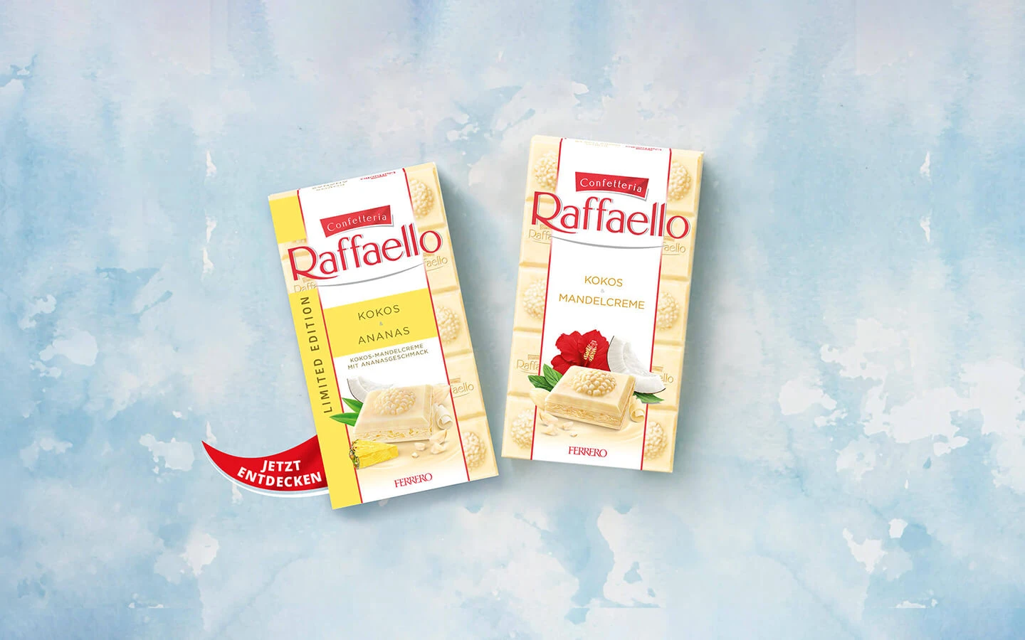 Raffaello Tafel auf blauem Hintergrund